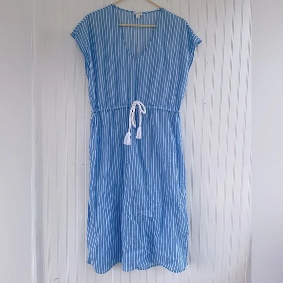 J.Crew Factory Women's Blue White Cover-up Midi Dress with Rope Tie Size Small - Picture 2 of 10